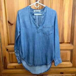 The Impeccable Pig Tencel Roll Tab Sleeve high Low Hem Tunic